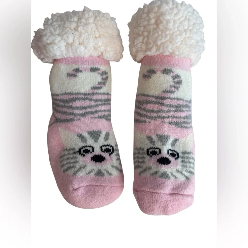 Set of 2 fluffy socks cat with slip resistant feet & ballerina big kid size 1-2